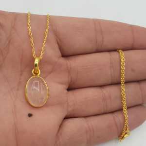 Gold plated earrings with oval shaped rose quartz pendant
