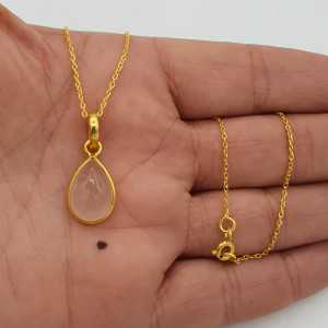 Gold-plated necklace with teardrop rose quartz pendant