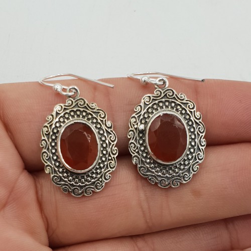 925 Sterling zilveren oorbellen met ovale Carneool in bewerkte setting