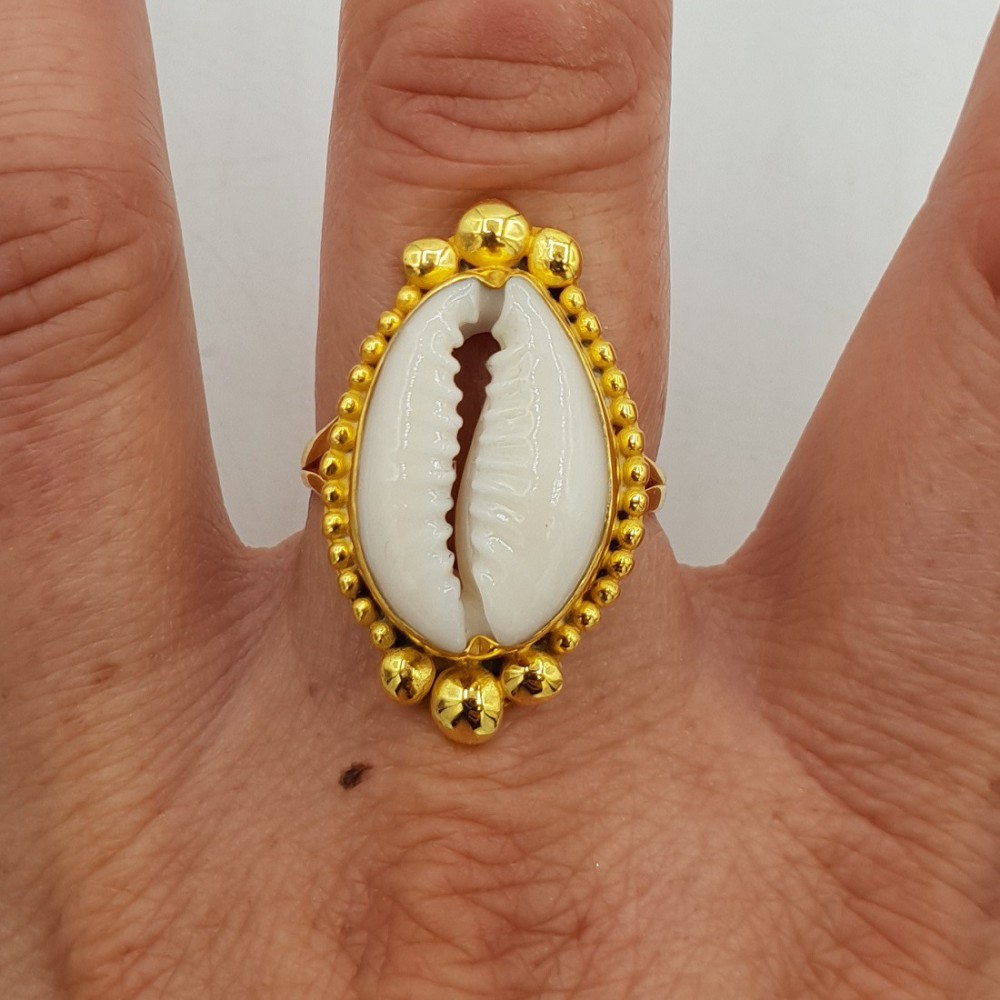 Der vergoldete ring ist mit einem Kauri shell