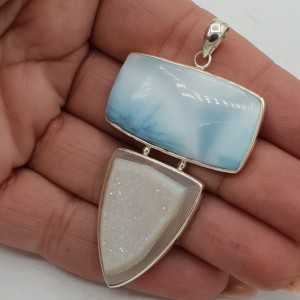 Silver earrings with rectangular Larimar, and raw Agate stone