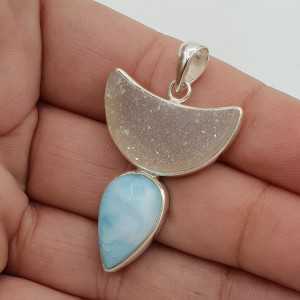 Silver pendant with Larimar, and raw Agate stone