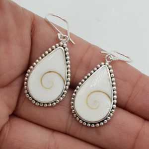 Silver drop earrings with a teardrop shaped Shiva shell and