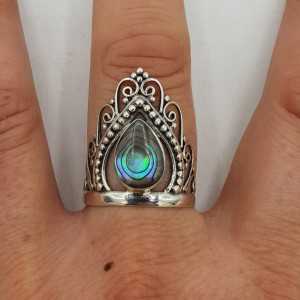 Silver crown ring, set with Abalone shell