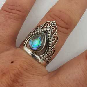 Silber Krone ring, set mit Abalone-Muschel