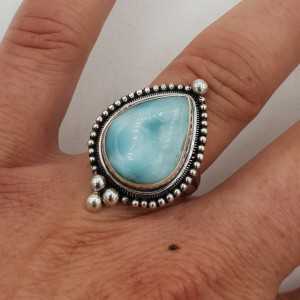 925 Sterling silver ring set with Larimar 17 mm