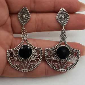 925 Sterling silver drop earrings set with black Onyx.