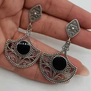 925 Sterling silver drop earrings set with black Onyx.