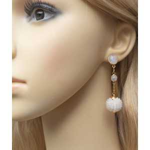 Gold plated earrings orbs of Moonstone and oval Moonstone
