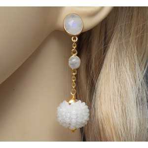 Gold plated earrings orbs of Moonstone and oval Moonstone