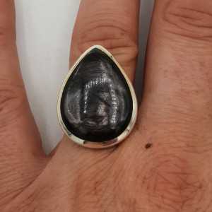 Zilveren ring gezet met druppelvormige Hypersteen 17 mm