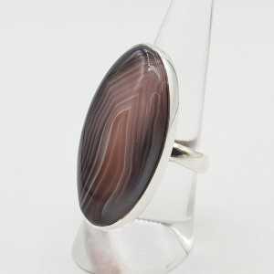Zilveren ring gezet met ovale Botswana Agaat verstelbaar