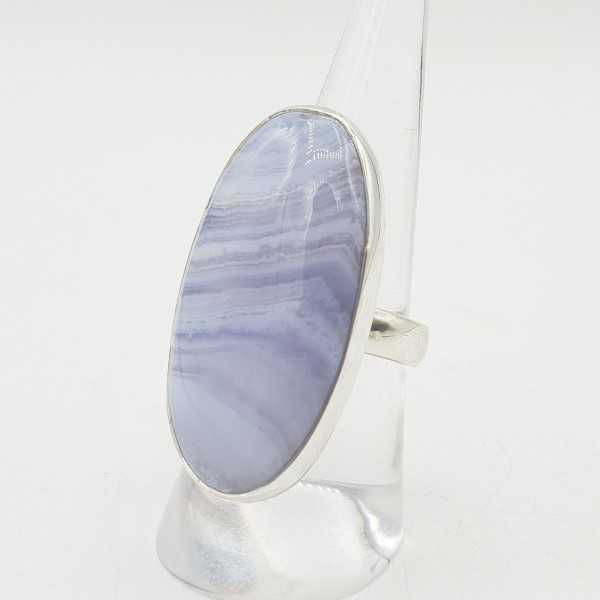 925 Sterling Silber ring mit einem ovalen blauen Achat-Stein-verstellbare