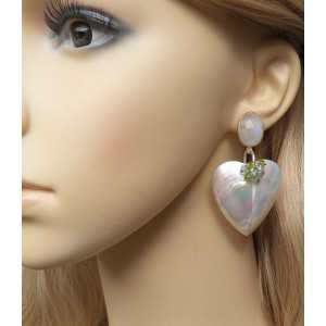 Zilveren oorbellen hart van schelp, Maansteen, Topaas en Peridot