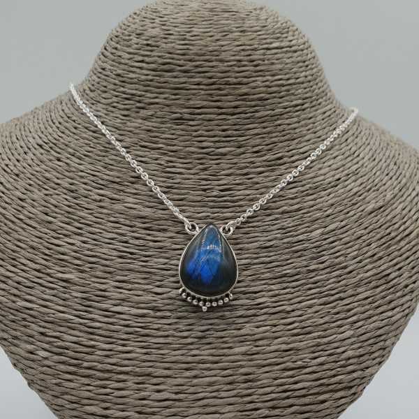 925 Sterling silver chain necklace with a teardrop shaped Labradorite pendant