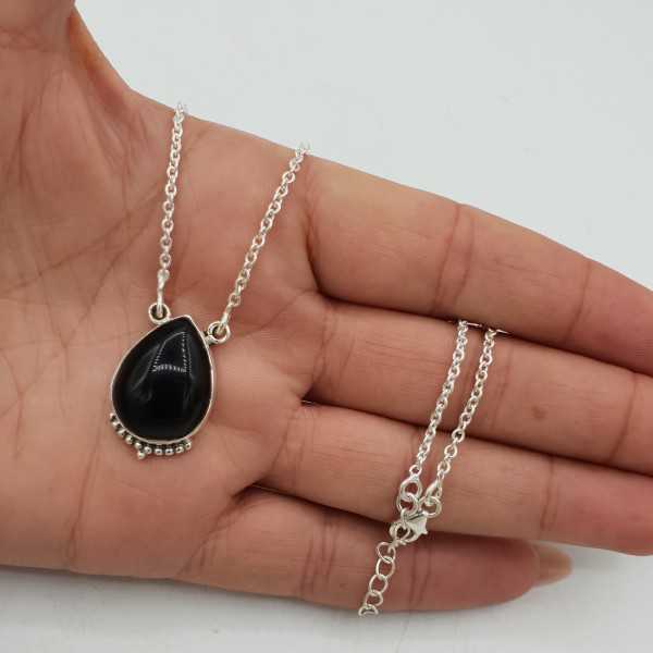 925 Sterling silver chain necklace with a teardrop shaped black Onyx pendant
