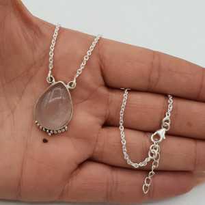 925 Sterling silver necklace with teardrop rose quartz pendant