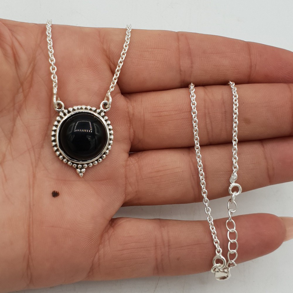 925 Sterling Silber Ohrringe mit Runden schwarzen Onyx-Anhänger