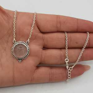 925 Sterling silver necklace with round rose quartz pendant
