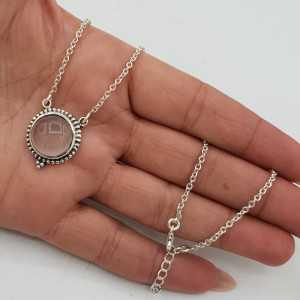 925 Sterling silver necklace with round rose quartz pendant
