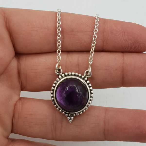 925 Sterling silver necklace with round Amethyst pendant