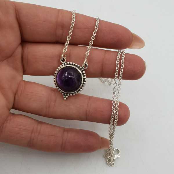 925 Sterling silver necklace with round Amethyst pendant