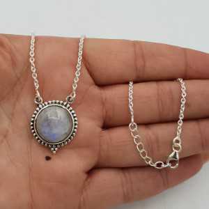 925 Sterling silver chain necklace with a round Moonstone pendant