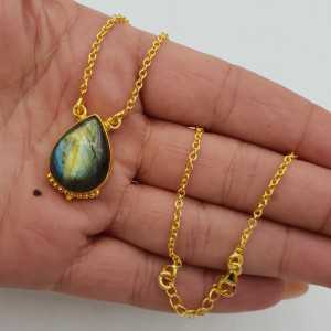 Gold plated necklace with drop-shaped Labradorite pendant