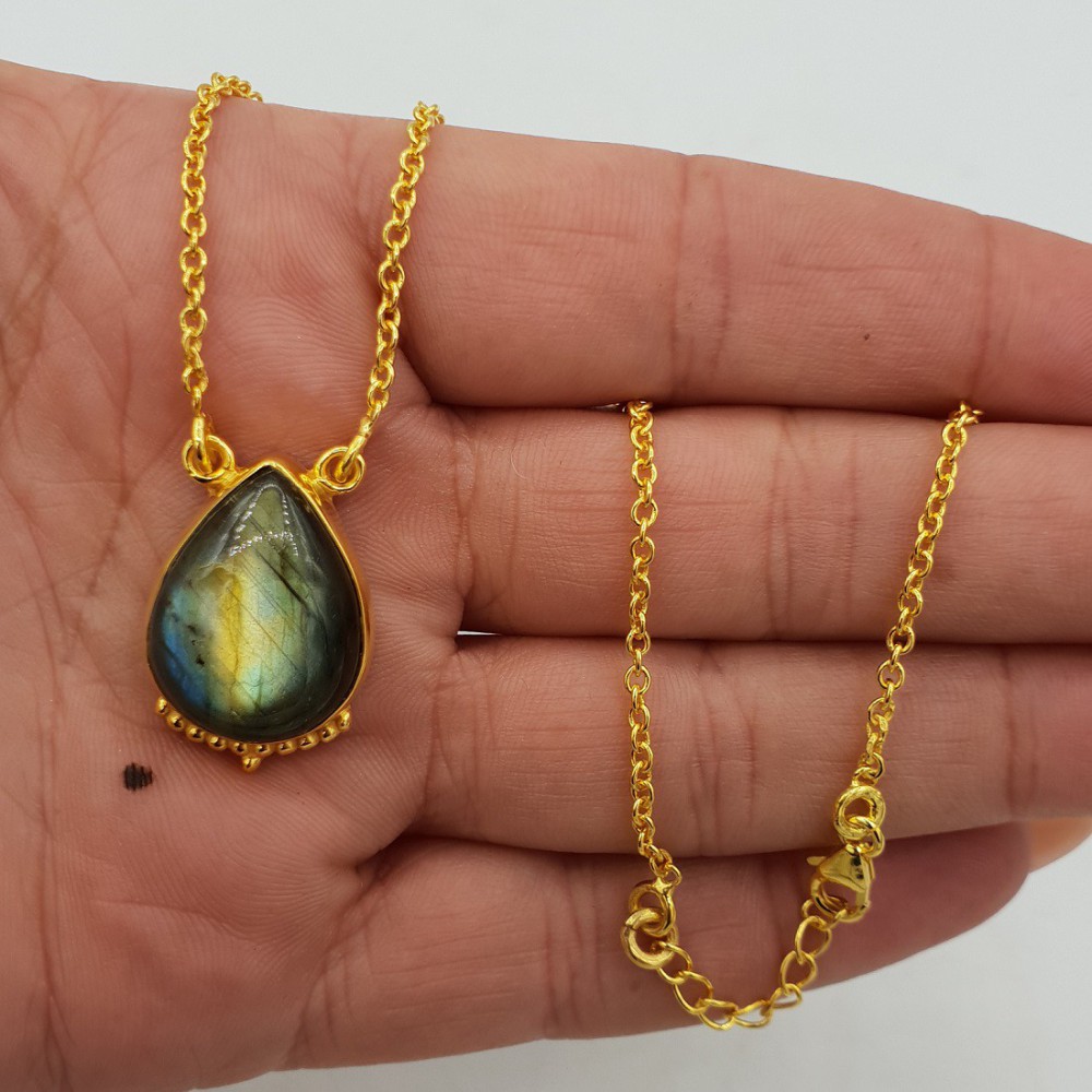 Gold plated necklace with drop-shaped Labradorite pendant