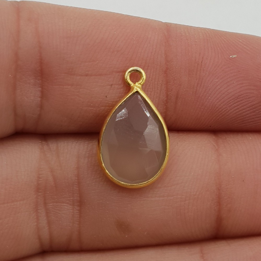 Vergulde losse hanger druppelvormige grijze Chalcedoon