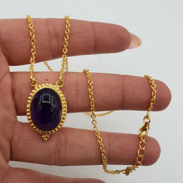 Gold-plated necklace with an oval Amethyst as a pendant