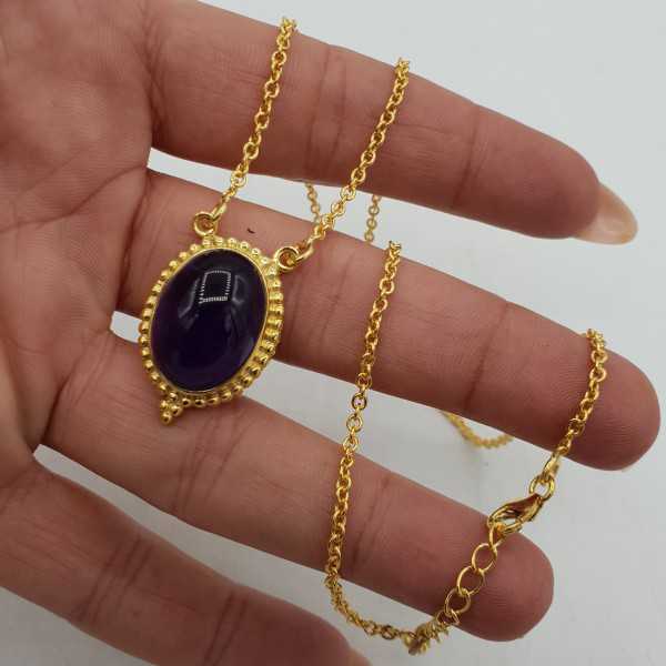 Gold-plated necklace with an oval Amethyst as a pendant