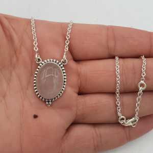 925 Sterling Silber Halskette mit ovalen Rosenquarz-Anhänger