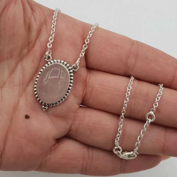 925 Sterling silver necklace with oval rose quartz pendant