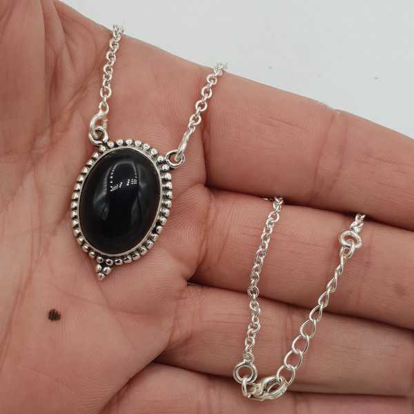 925 Sterling silver chain necklace with an oval black Onyx pendant