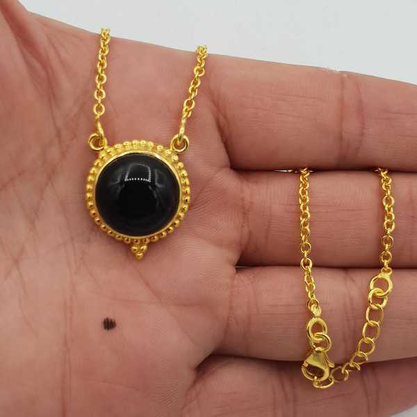 Gold plated necklace with round black Onyx pendant