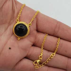 Gold plated necklace with round black Onyx pendant