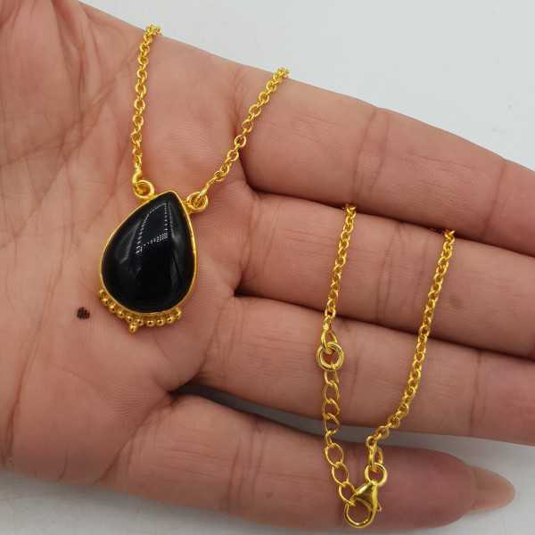 Gold-plated necklace with a teardrop shaped black Onyx pendant
