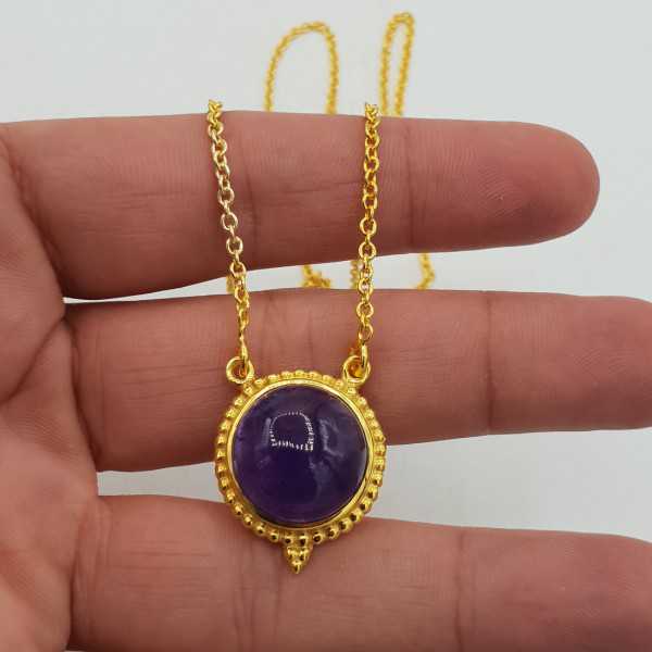 Gold plated necklace with round Amethyst pendant