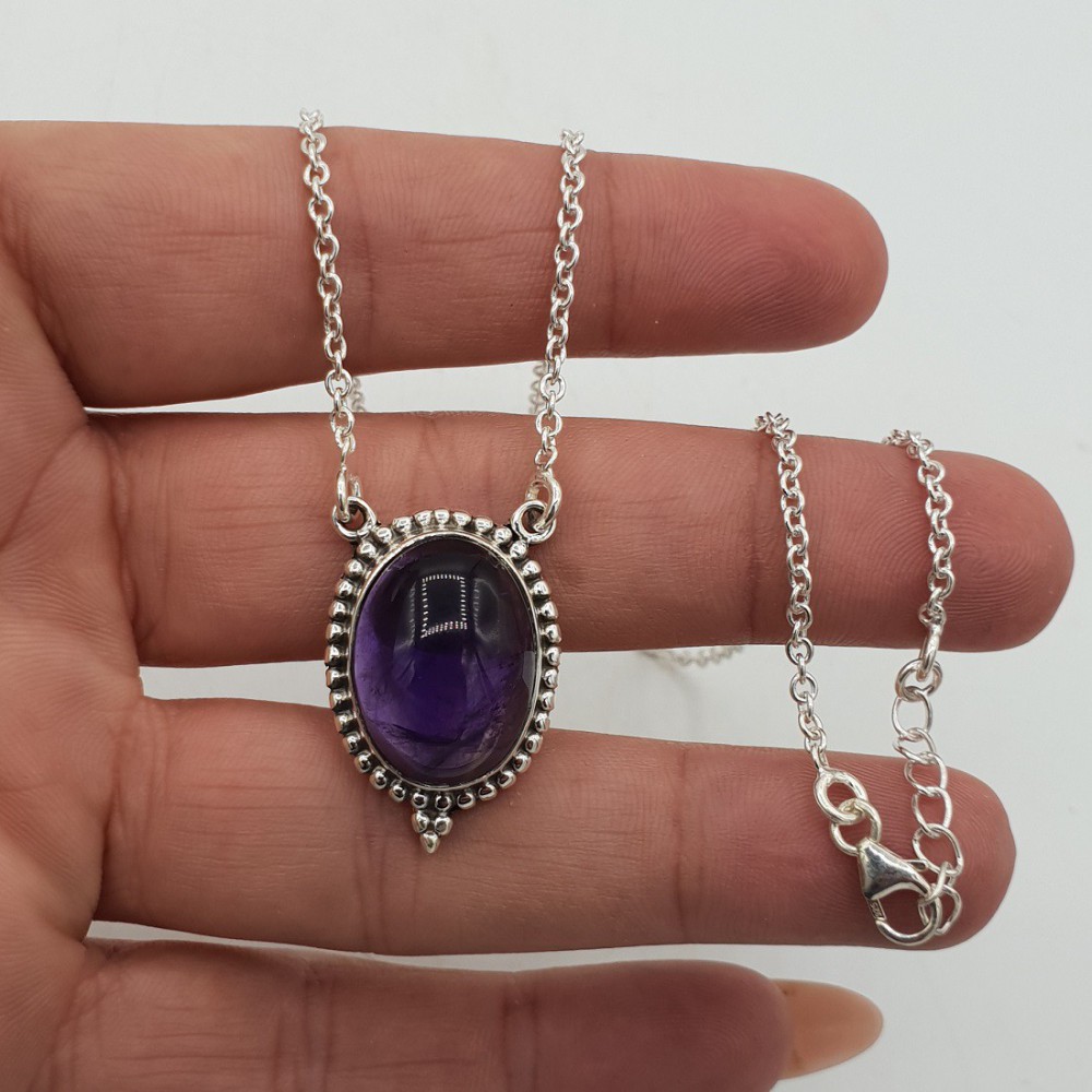 925 Sterling Silber Halskette und oval-Amethyst-Anhänger