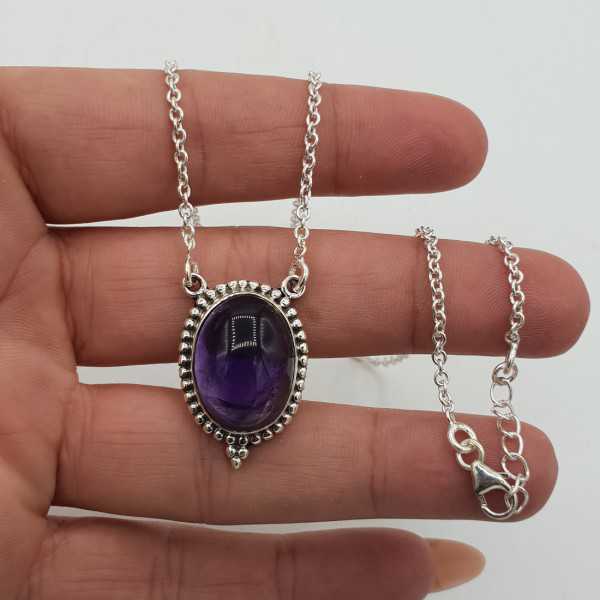 925 Sterling silver necklace and oval Amethyst pendant
