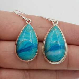 Silber Ohrringe teardrop-set mit Peruanischen Opal