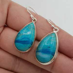 Silver drop earrings set with teardrop Peruvian Opal