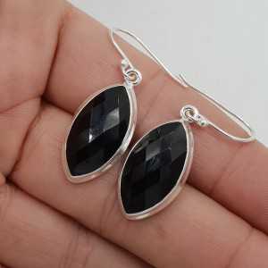 Silver drop earrings set with a marquise faceted black Onyx.