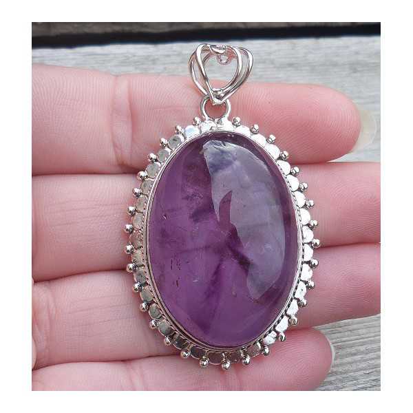 Silver pendant with large oval cabochon Amethyst 