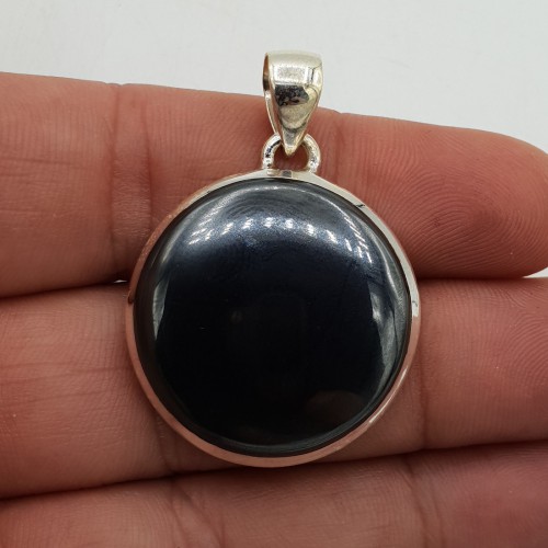 Zilveren hanger gezet met ronde Hematiet