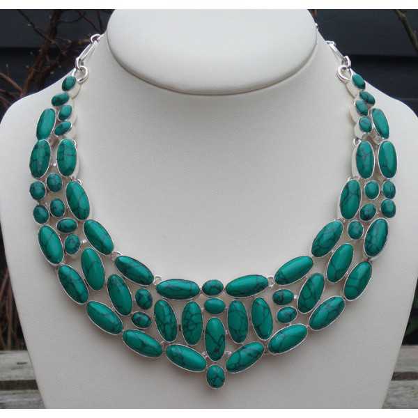 Silver necklace set with Tibetan Turquoise 