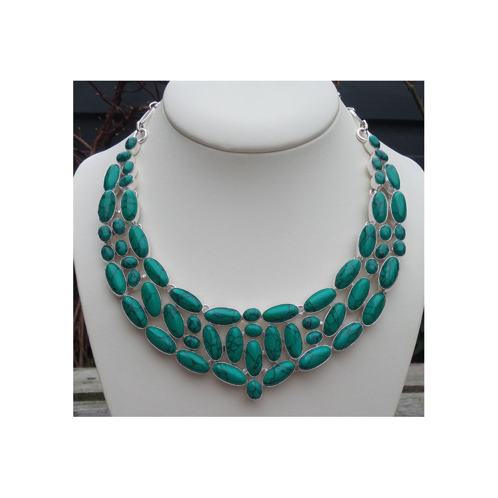 Silver necklace set with Tibetan Turquoise 