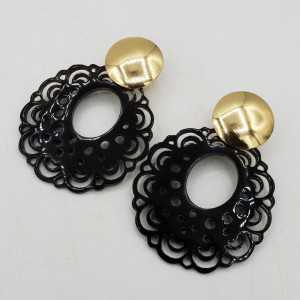 Earrings-carved black buffalo horn pendant