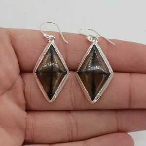 Silver drop earrings made with Chiastoliet